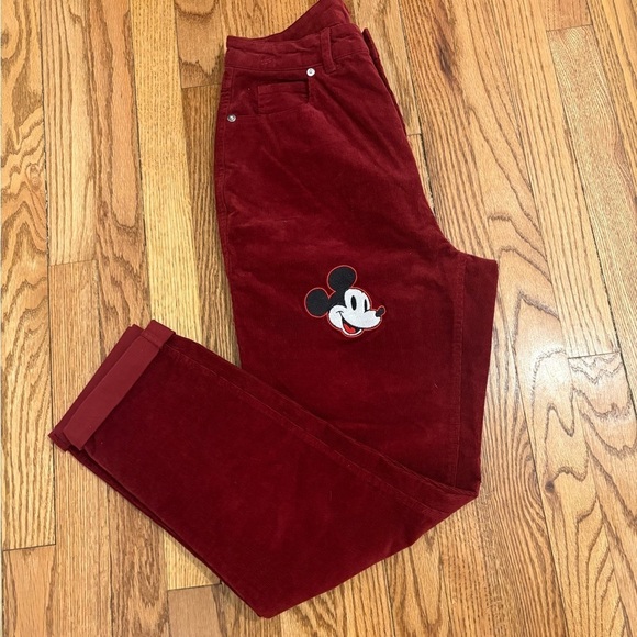 Disney Mickey Mouse Women’s Pants Size 7 (28) Maroon Corduroy Embroidered - Picture 2 of 9
